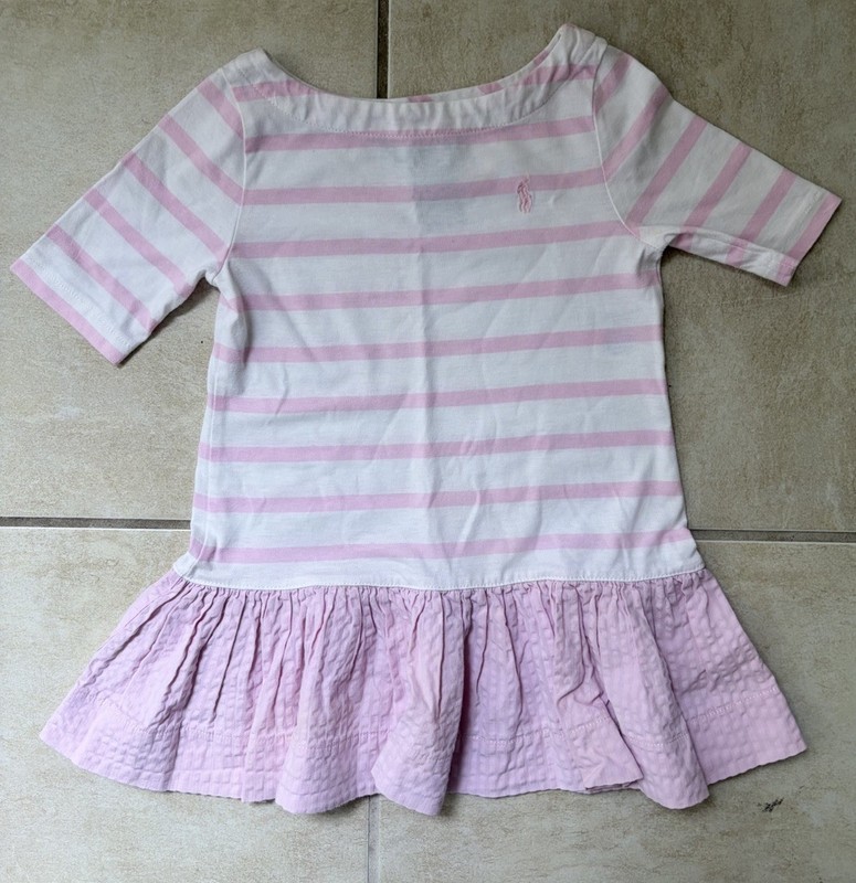 Ralph Lauren Pink Striped Drop Waist Dress Seersucker Skirt Toddler Girls 2T