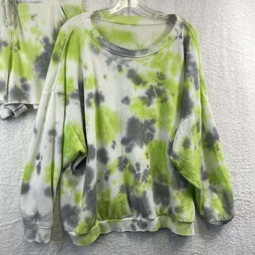Free People Tie Dye Lounge Set Damen Large Sweatshirt Shorts grün grau kuschelig - Bild 2 von 14