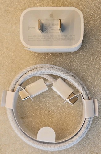 Genuine Apple 2-Pin USA 20W PD USB C Charger (A2305) & Woven USB C Cable (A2795) - Picture 2 of 11
