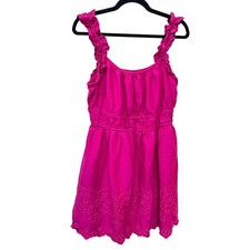 Old Navy Womens Pink Eyelet Ruffle Mini Dress Smocked Waist Barbiecore Large