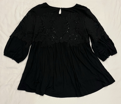 Deletta Anthropologie Desi Bluse schwarz Ösen Spitze Gr. XS Schößchen Top - Bild 3 von 8