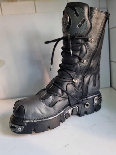 NEW ROCK REACTOR UK 10 EU 44 HERREN PUNK GOTHIC SCHWARZ LEDER HALBHOHE STIEFELETTEN - Bild 3 von 16