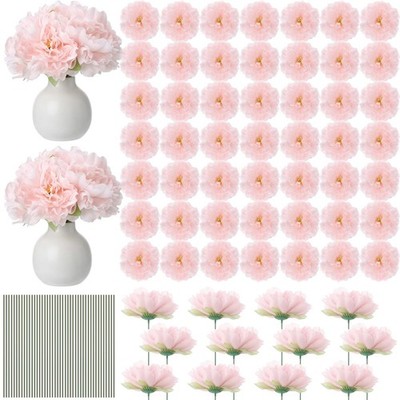 50 PCS Artificial Peonies Flowers 5.5 Inch Pink Silk Rose DIY Bouquet Decor