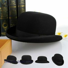 Wool Men's Black Bowler Hat Gentleman Gentleman Hat Fedora Classic Casual Retro