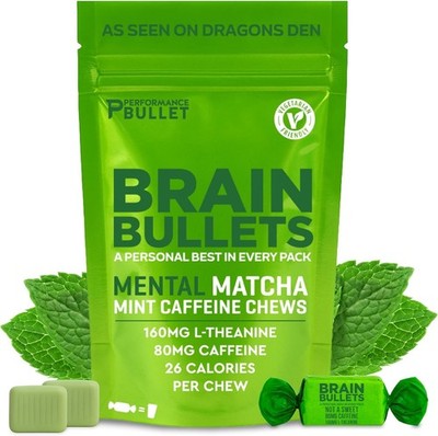 160mg L-Theanine + 80mg Caffeine Chews   Mint Matcha Flavour, Increases Producti