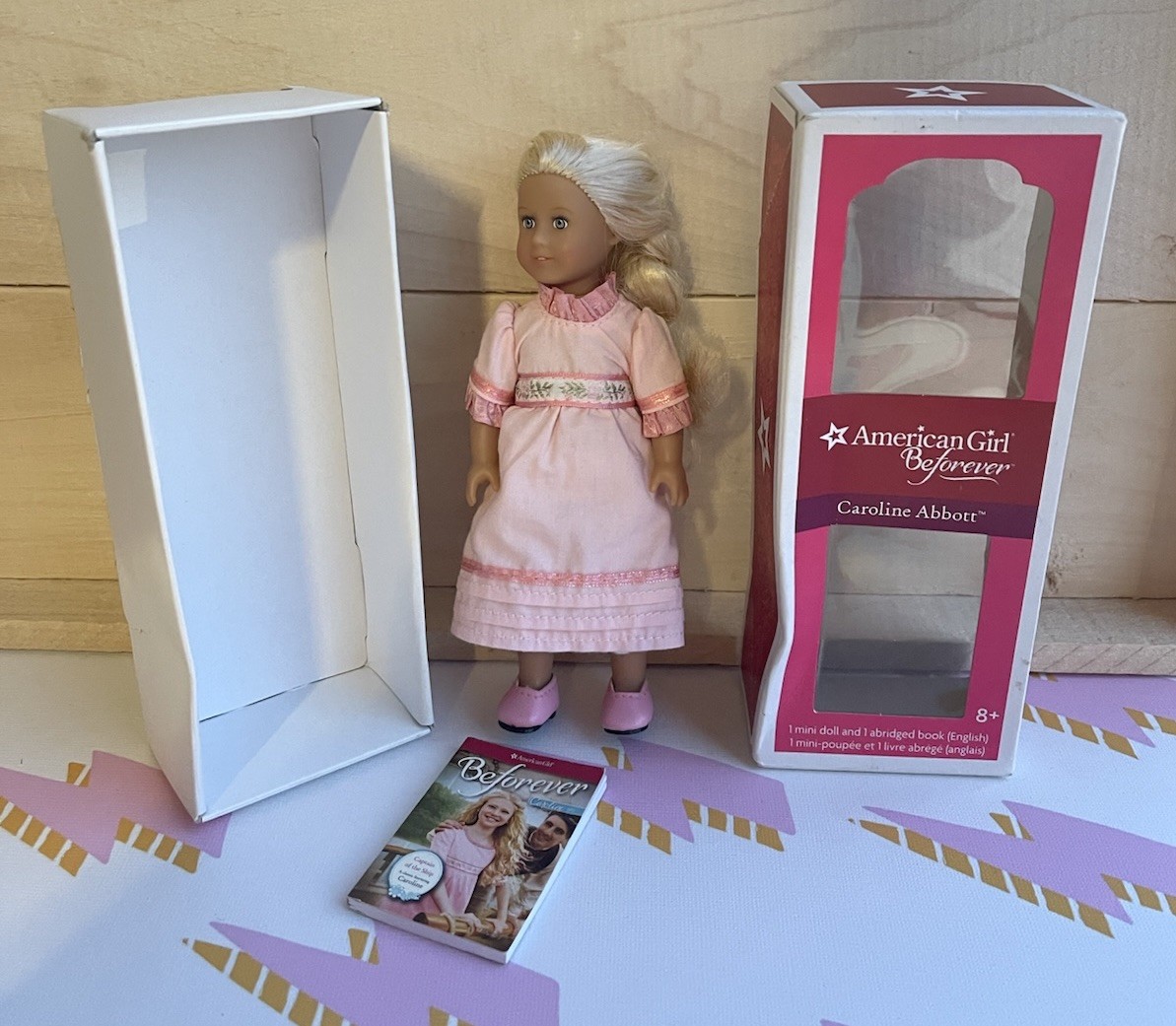 American Girl 6.5” Caroline Beforever Historical mini doll Book Outfit Box AG-47