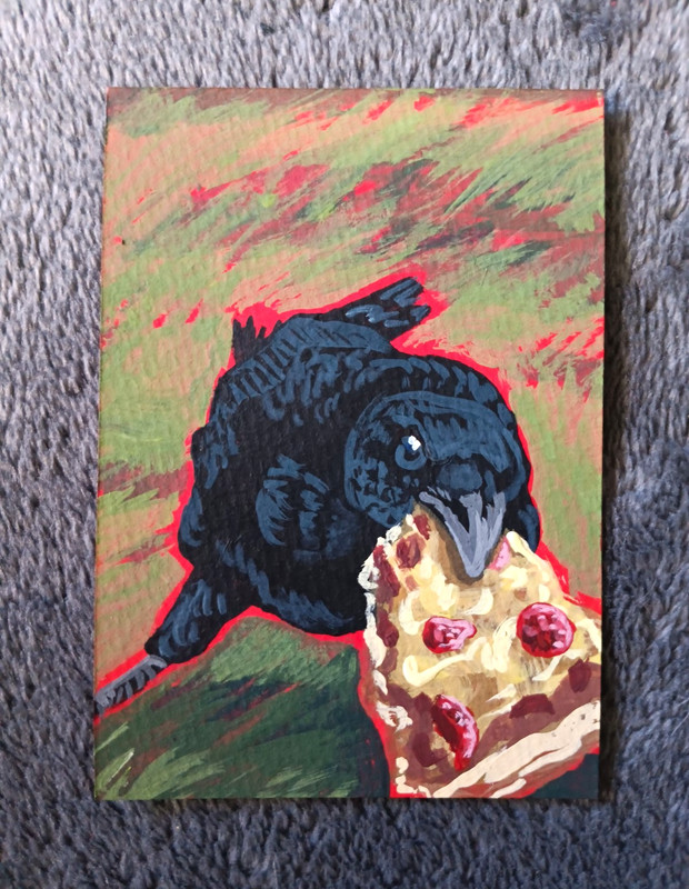 Original Crow Bird ACEO Acrylic Art Card 2.5in X 3.5in Signed By S.p.paintings