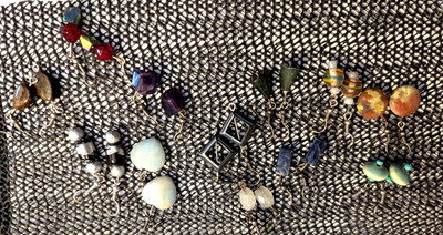 Lot of one dozen pierced earrings, mostly natural stone, and glass