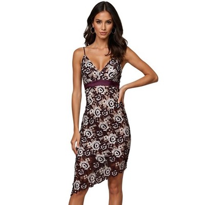 Bardot Dahlia Floral Lace Purple V Neck Asymmetrical High Lo Dress Size 4 NWT