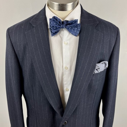 CLASSIC Paul Stuart 42R blue striped 100% wool flannel suit 36 x 29 pants USA - Picture 5 of 14