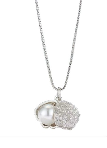 925 Sterling Silber Halskette mit Muschelschale und Perle - Bild 1 von 3