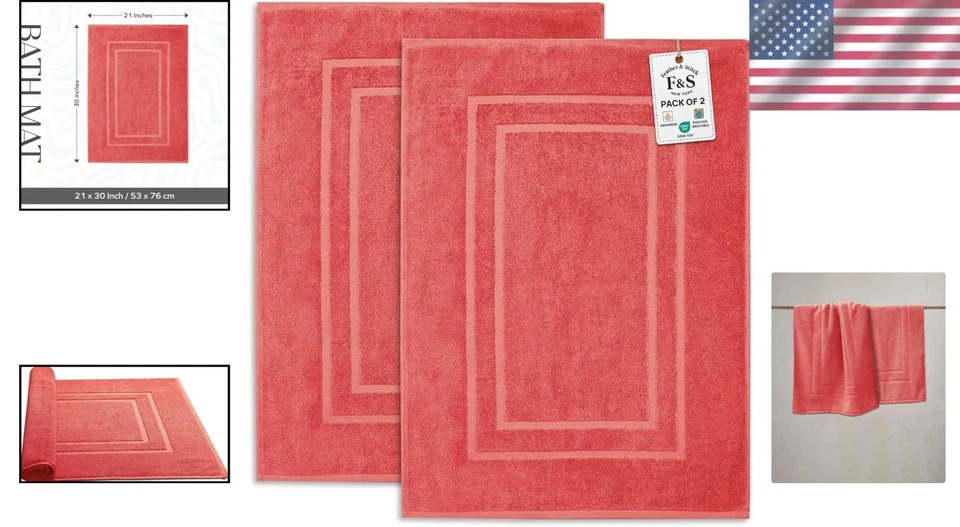 Alfombrillas de baño de felpa de algodón de 2 piezas Feather & Stitch - coral suave cómodo, 30x21 pulgadas Foto 2 de 4