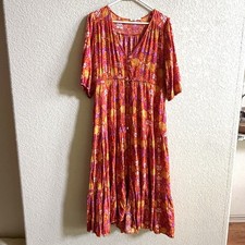 ABEL THE LABEL Anthropologie Swish Tiered Maxi Dress Womens M Prairie Floral Red