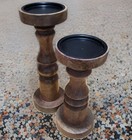 Vintage Wooden Pillar Candle Holders set of 2