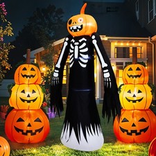 Halloween Inflatable Pumpkin Skull Ghost 9FT Huge LED Light Up Outdoor Yard Deco