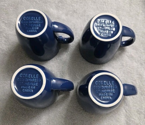 Vintage Corelle Coordinates Dark Blue Stoneware Coffee Mugs Cups (Set Of 4) - Picture 5 of 5