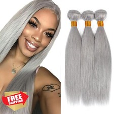 3pc Gray Human Hair Bundles 18-22in Straight Silver Grey Hair Extensions