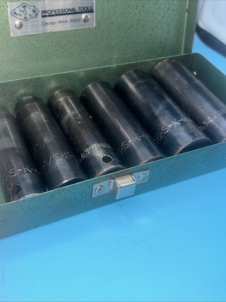 Vintage S-K 1/2" Drive SAE Impact Deep Socket Set of 6 7/16"-7/8" See ...