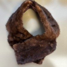 Vintage Dark Brown Mink Fur Collar Stole Satin Lining Hook  Eye MidCentury 32x4