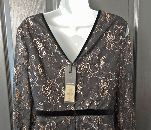 Phase Eight Black Gold Lace Dress Size 10 RRP £120 Party Occasion - Picture 10 of 12