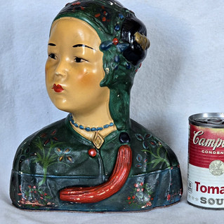 Illegibly Marked Plaster Chalkware Large Bust Asian Woman Esther Hunt Era 1920s