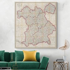 Mappa Regno di Baviera 1879 - Piano regionale Impero tedesco XIX secolo