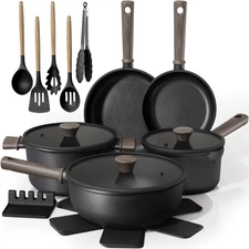 Astercook 18-Piece Pots and Pans Set, Nonstick Cookware Set with Wooden Handle