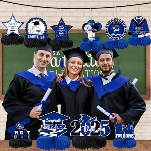 10PCS Graduation Party Decorations Class of 2025 Congrats Grad Table Blue Black - Photo 5/7