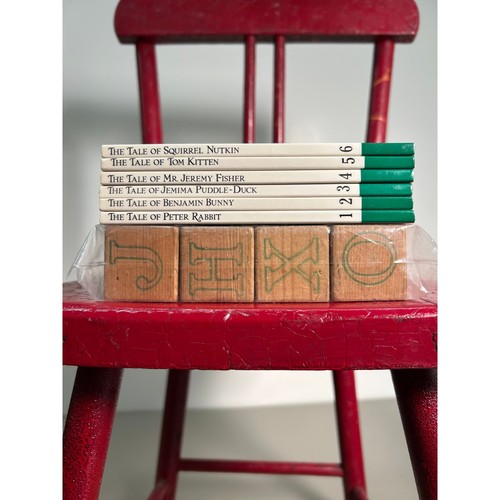 6 Beatrix Potter mini book set + 18 vintage wood alphabet blocks nursery decor - Picture 2 of 7