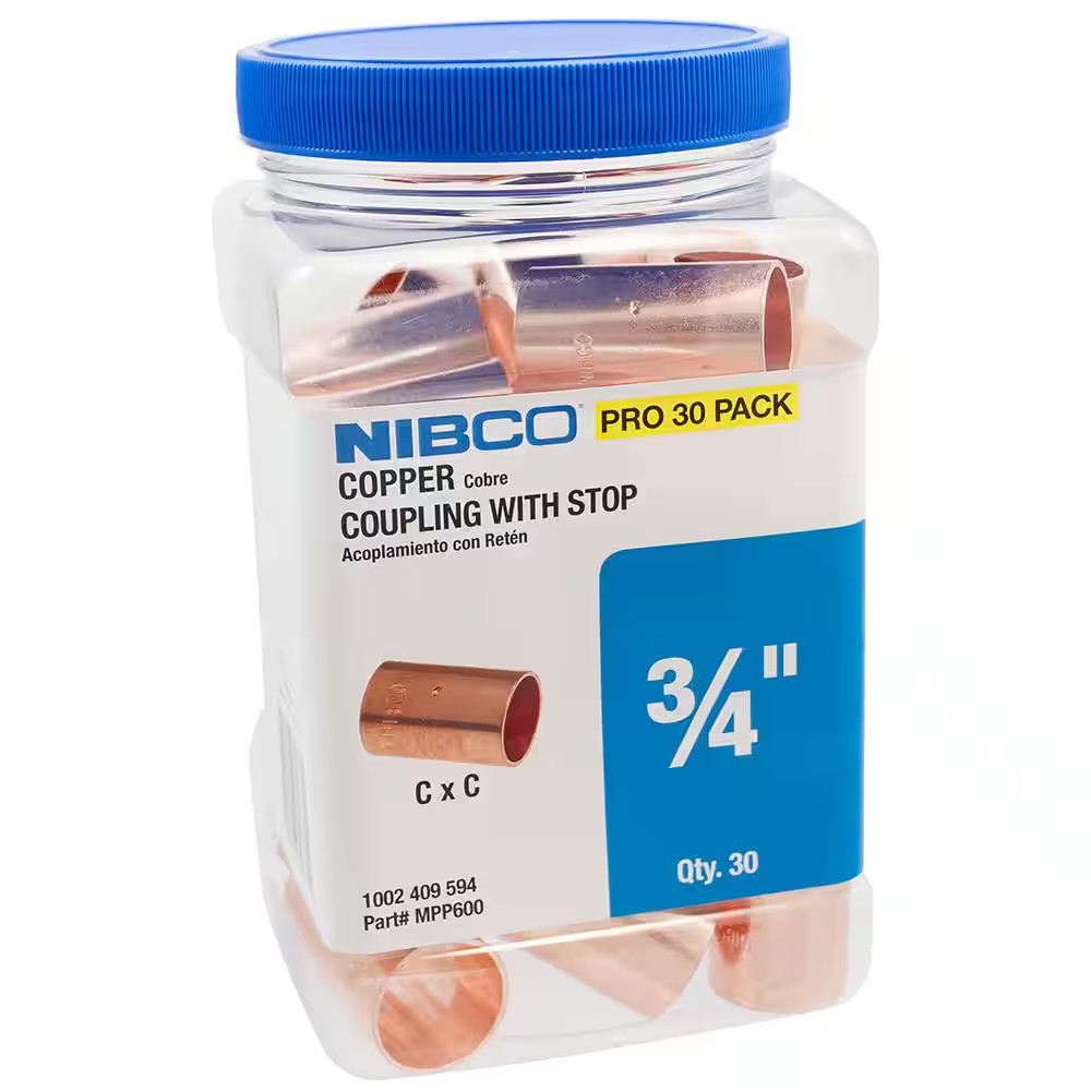 600 3/4 In. X 3/4 In. Wrot Copper Cup X Cup Coupling with Stop Fitting Pro Pack