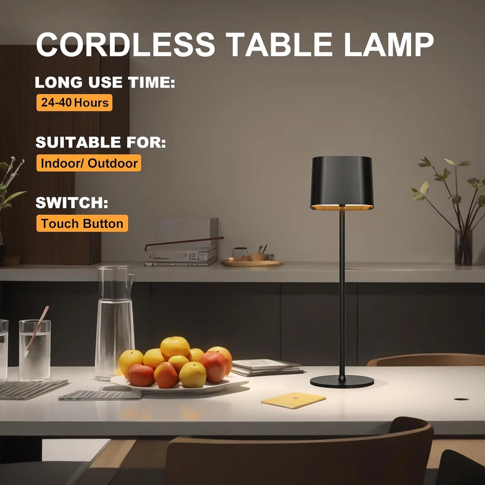 Paquete de 2 lámparas de mesa inalámbricas recargables LED táctiles regulables inalámbricas luces de cabecera Foto 2 de 4