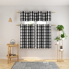 3 Pc Cotton Classic Country Farmhouse Kitchen Window Curtain Grommet Top -Bla...
