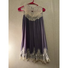 Umgee Women's Gauze Poly Cotton Boho Dress – Size Small – Gray with White Lace