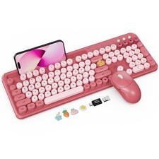 Wireless Keyboard and Mouse Combo with Phone/Tablet Holder, Cute Full-Size Ty...