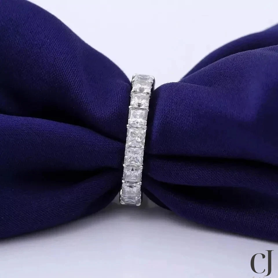 2.00 CT Princess Cut Moissanite Full Eternity Wedding Band Solid 14K White Gold - Image 3 of 4