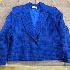 Pendleton Blazer Womens Sz 8 Blue Plaid 100 Wool Jacket Classic Made In USA