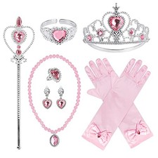 Princess Dress Up Party Accessories for Princess Costume Set of 7, 9pcs Pink