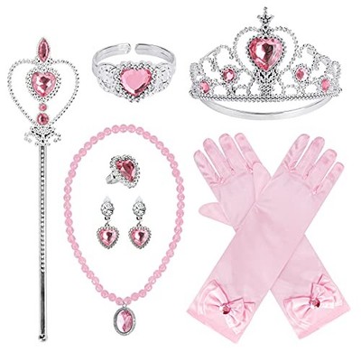Princess Dress Up Party Accessories for Princess Costume Set of 7, 9pcs Pink