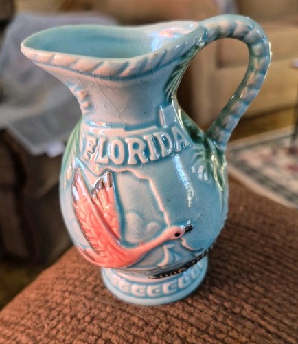 App 4" Vintage Older Florida Blue Souvenir Pitcher Ewer creamer. Cute