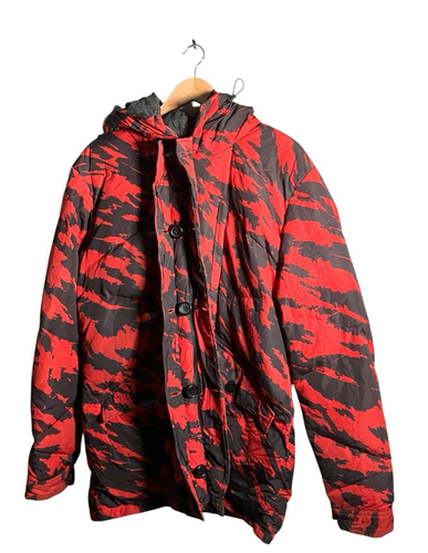 Cappotto Parka Scotch & Soda Uomo Taglia XL Rosso Nero Stampa All Over Full Zip - Foto 2 di 16