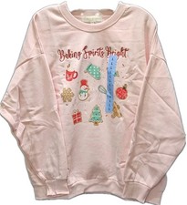 State of Mine Women's Pullover Cozy Warm Holiday Sweatshirt Large Pink NWT
