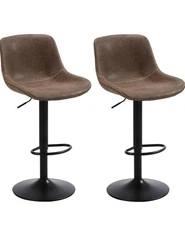 Bar Stools Set of 2 Vintage Swivel Padded Leather Seat Bistro Dining Kitchen Pub