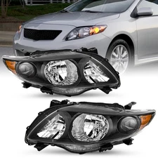 Headlights For 2009 2010 Toyota Corolla Black Headlamps Replacement 09-10 Pair