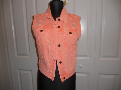 NWT DENIM SUPPLY RALPH LAUREN DISTRESSED DENIM VEST ORANGE IN