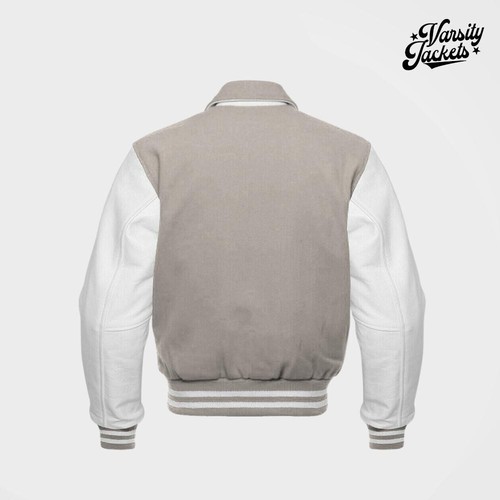 Half White body White Sleeves Premium Varsity Jacket Letterman Baseball College - Picture 2 of 5