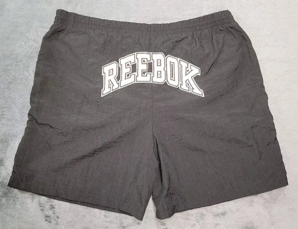 Bañador corto vintage años 90 Reebok forrado estampado trasero talla grande bordado negro Foto 2 de 4