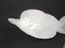 Wide-Brim Bridal Wedding Hat w. 38 Veil, Organza Overlay, Rose Trim, White