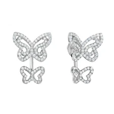 Solid 925 Sterling Silver Butterfly CZ Ear Jacket Stud Earrings