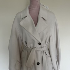 Zara Handmade Long Cream Lambswool Blend Coat Xs Bnwt