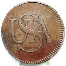 (1785) PCGS AU 50 USA Bar Cent Copper Token